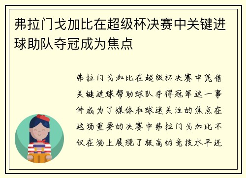 弗拉门戈加比在超级杯决赛中关键进球助队夺冠成为焦点